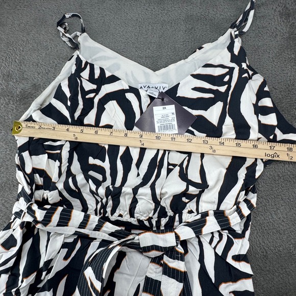 Ava & Viv Zebra Print Maxi Dress Women 2X White Black New Sleeveless V-Neck Belt - Picture 5 of 13